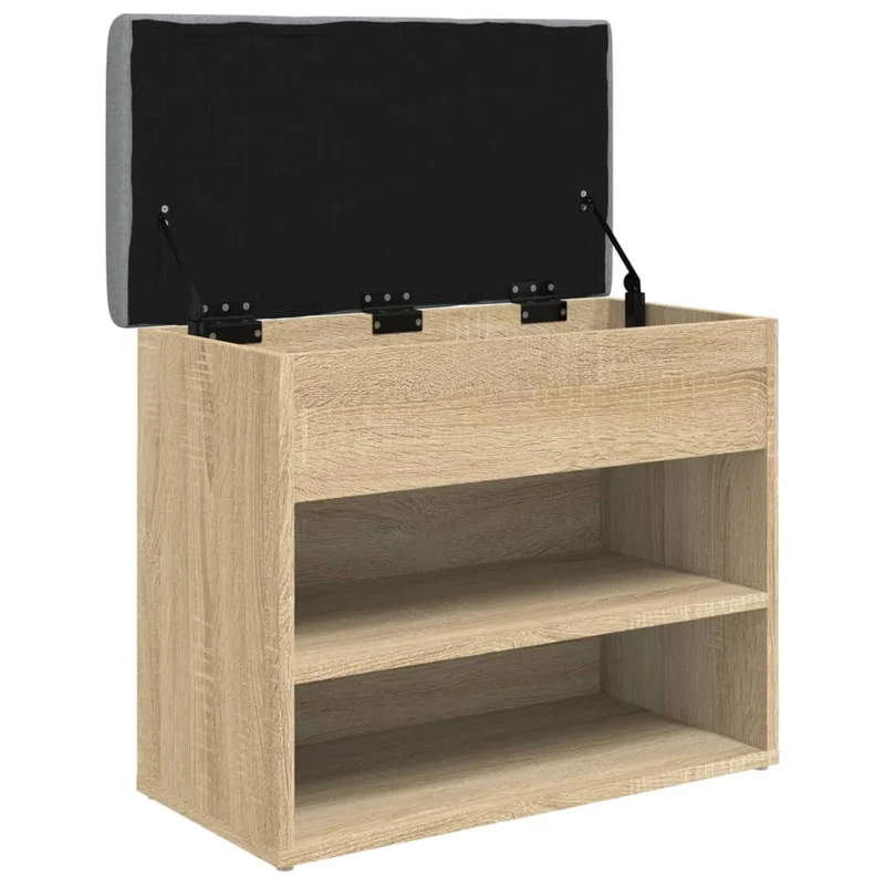 Banc de rangement à chaussures couleur chêne 62 x 32 x 50 cm en bois d'ingénierie brun DEC024890