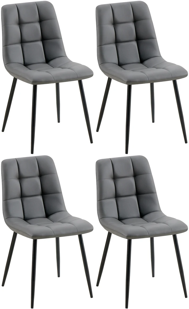 Lot de 4 chaises de salle à manger coutures forme carrées en PVC gris foncé pieds en métal noir 10_0007749