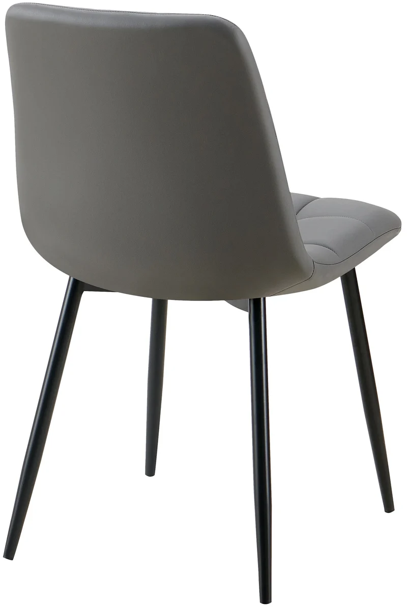Lot de 4 chaises de salle à manger coutures forme carrées en PVC gris foncé pieds en métal noir 10_0007749