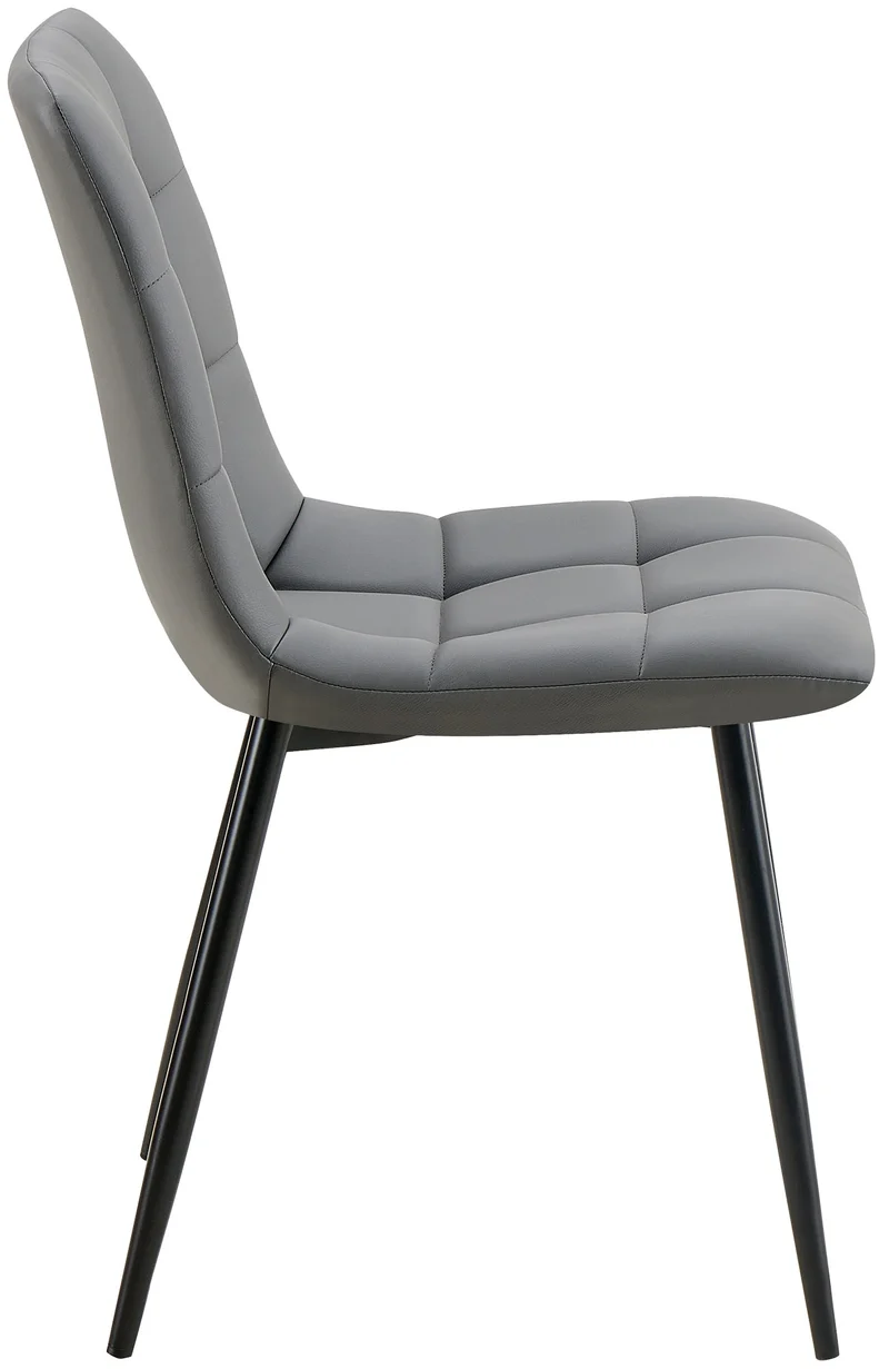 Lot de 4 chaises de salle à manger coutures forme carrées en PVC gris foncé pieds en métal noir 10_0007749
