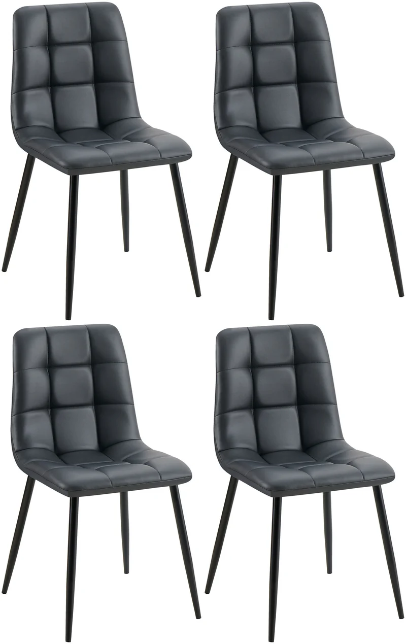 Lot de 4 chaises de salle à manger coutures forme carrées en PVC noir pieds en métal noir 10_0007596