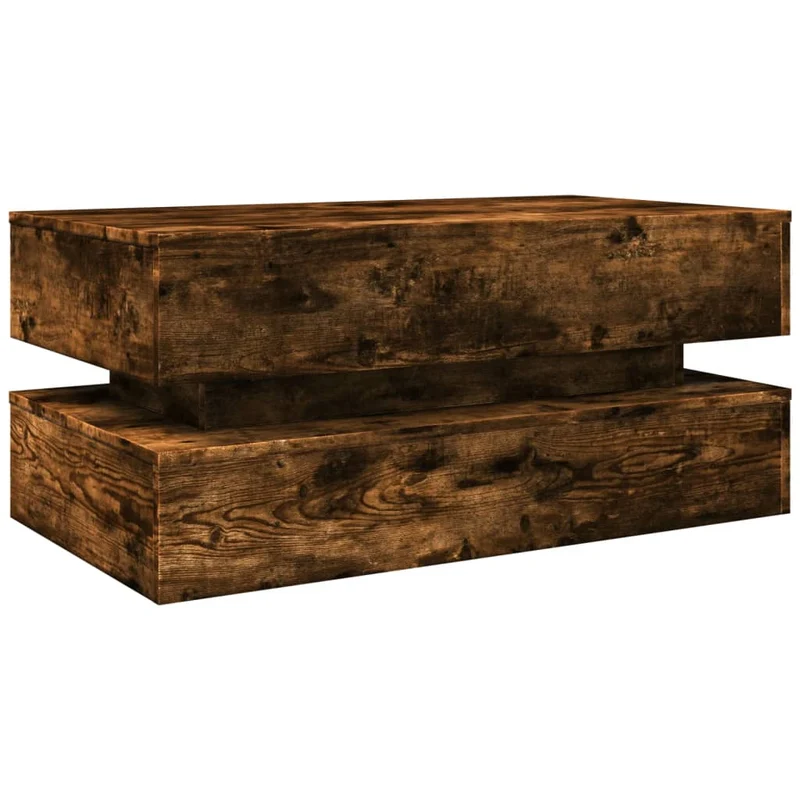 Table basse de salon design moderne avec lumières LED 90 x 50 x 40 cm bois d'ingénierie marron DEC037624