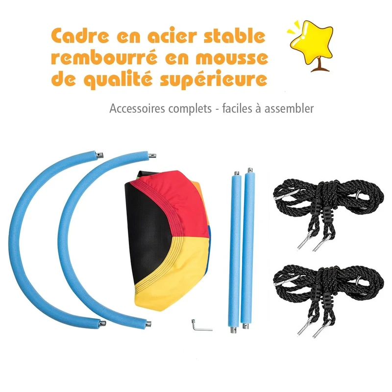 Balançoire nid d'oiseau ovale 150 cm à suspendre hauteur réglable 100-160cm corde multi-plis charge 150kg multicolor 20_0000180