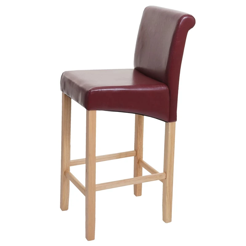 Tabouret de bar chaise comptoir x1 assise en PVC rouge-marron pieds en bois clairs 04_0008583