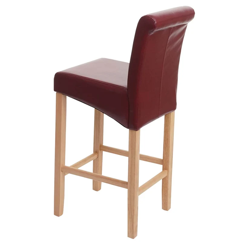 Tabouret de bar chaise comptoir x1 assise en PVC rouge-marron pieds en bois clairs 04_0008583