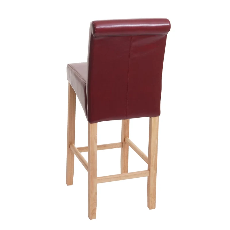 Tabouret de bar chaise comptoir x1 assise en PVC rouge-marron pieds en bois clairs 04_0008583