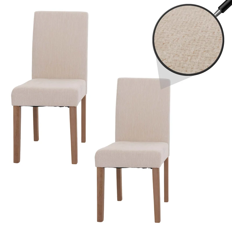 Lot de 2 chaises de salle à manger dossier haut en tissu chenille crème pieds en bois clairs 04_0007321