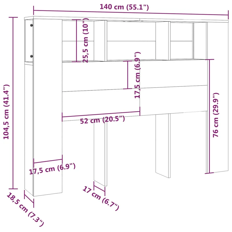 Tête de lit avec rangement accessoire de lit table de chevet étagère 140 x 18,5 x 104,5 cm MDF blanc TDL0200108