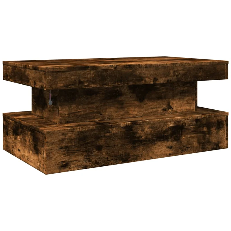 Table basse de salon design moderne avec lumières LED 90 x 50 x 40 cm bois d'ingénierie marron DEC037625