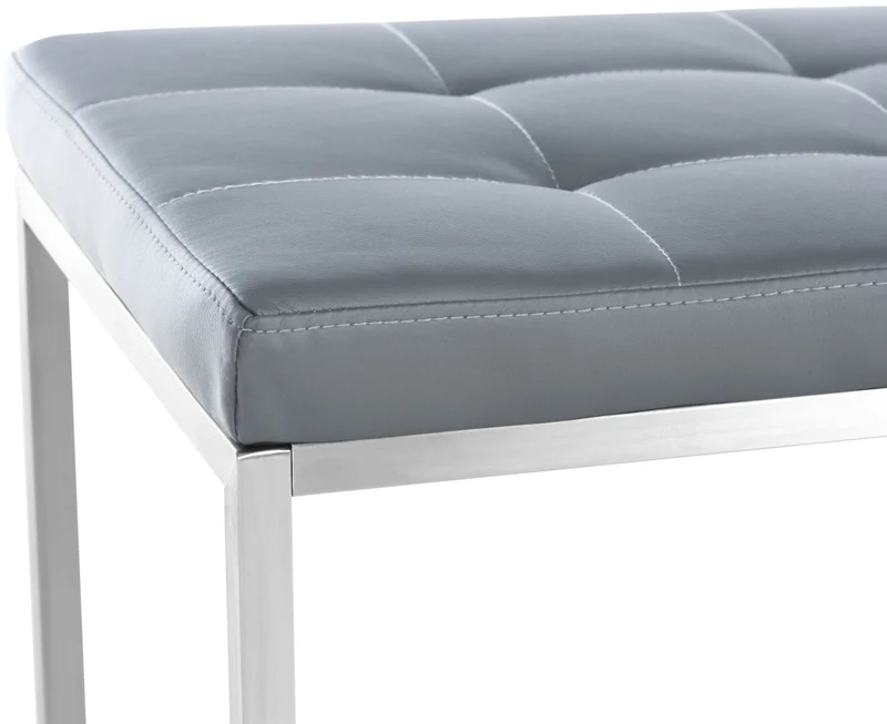 Banc banquette en PVC gris capitonné assise rembourrée et acier inoxydable 100 cm 10_0005504