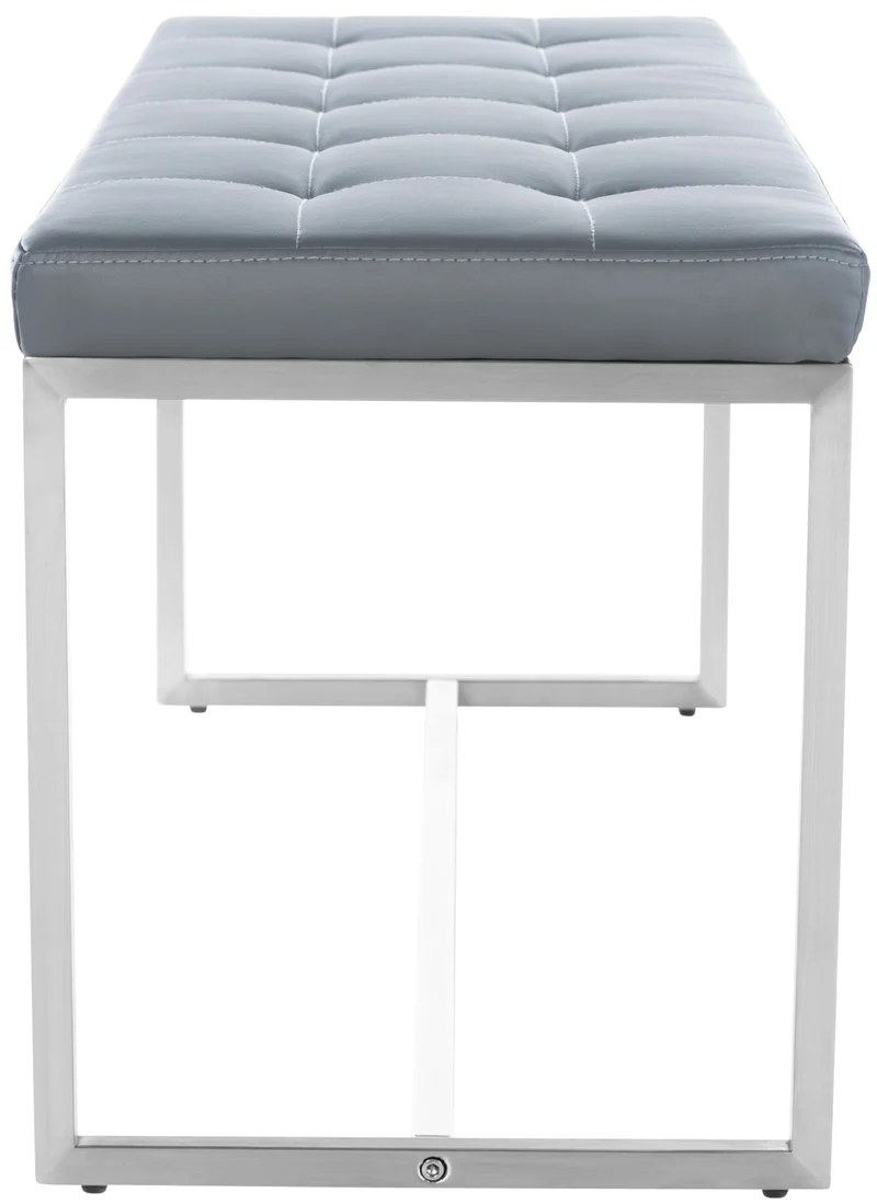Banc banquette en PVC gris capitonné assise rembourrée et acier inoxydable 100 cm 10_0005504