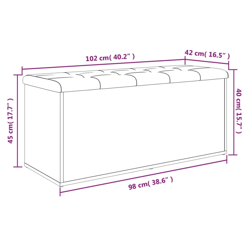Banc banquette de rangement couleur chêne sonoma 102 x 42 x 45 cm bois d'ingénierie brun DEC024747