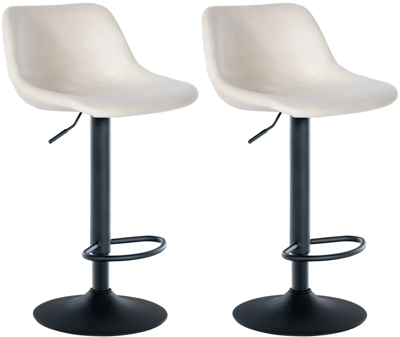 Lot de 2 tabourets de bar rotation à 360°en velours crème pieds en trompette métal noir 10_0006764