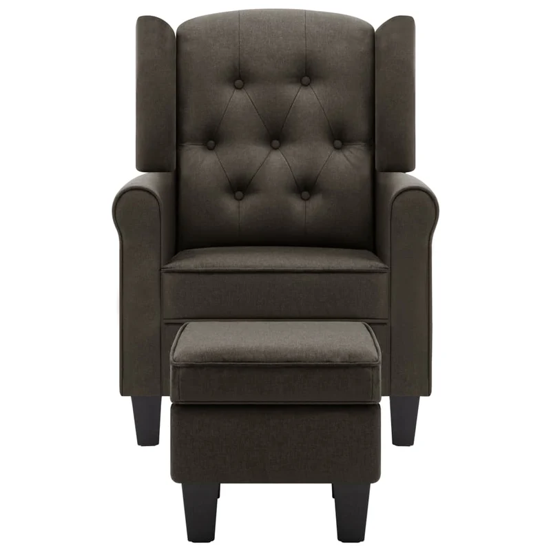 Fauteuil lounge design moderne avec repose-pieds taupe en tissu taupe DEC026845