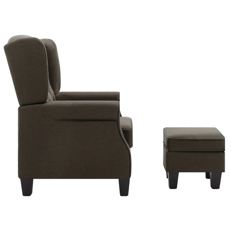 Fauteuil lounge design moderne avec repose-pieds taupe en tissu taupe DEC026845