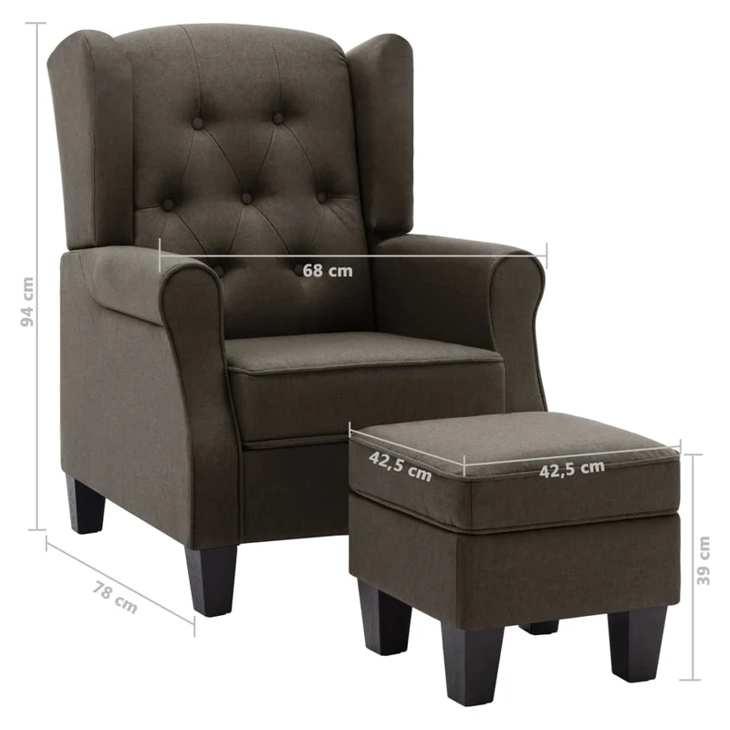 Fauteuil lounge design moderne avec repose-pieds taupe en tissu taupe DEC026845