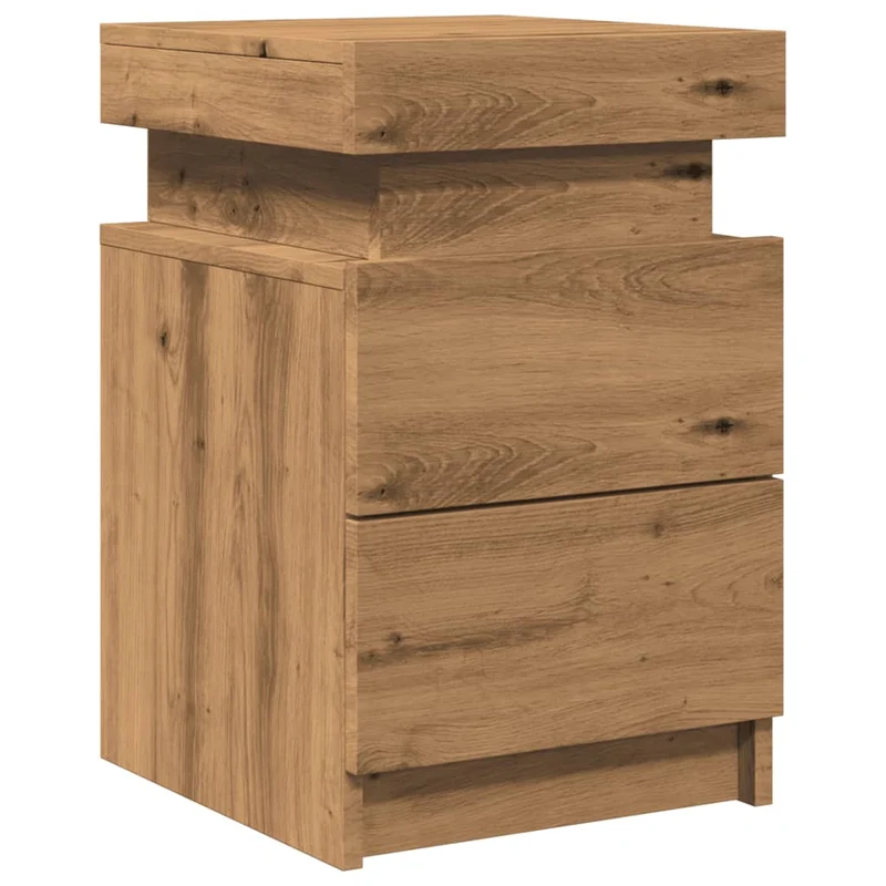 Lot de 2 tables de chevet avec LED et tiroirs 35 x 39 x 55 cm en bois ingénierie marron DEC035929