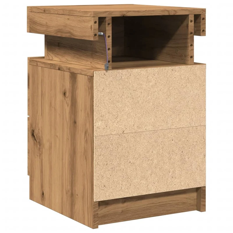 Lot de 2 tables de chevet avec LED et tiroirs 35 x 39 x 55 cm en bois ingénierie marron DEC035929