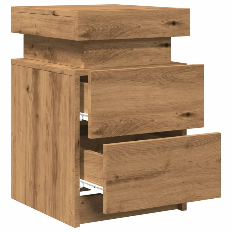 Lot de 2 tables de chevet avec LED et tiroirs 35 x 39 x 55 cm en bois ingénierie marron DEC035929