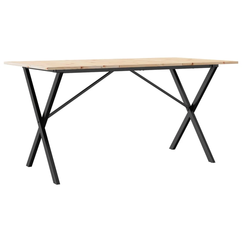 Table de salle à manger design industriel cadre en X 160 x 80 x 75 cm bois de pin massif et acier DEC036804