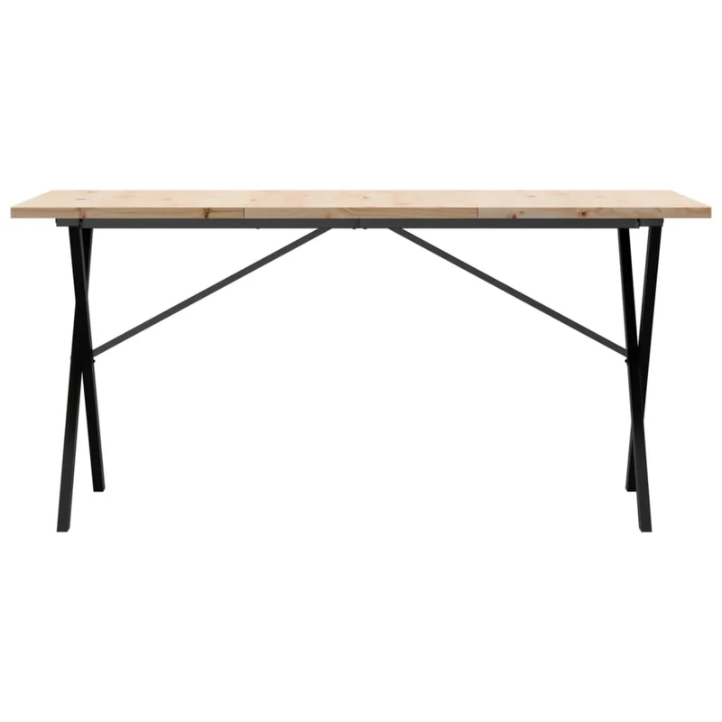Table de salle à manger design industriel cadre en X 160 x 80 x 75,5 cm bois pin massif et acier DEC036805
