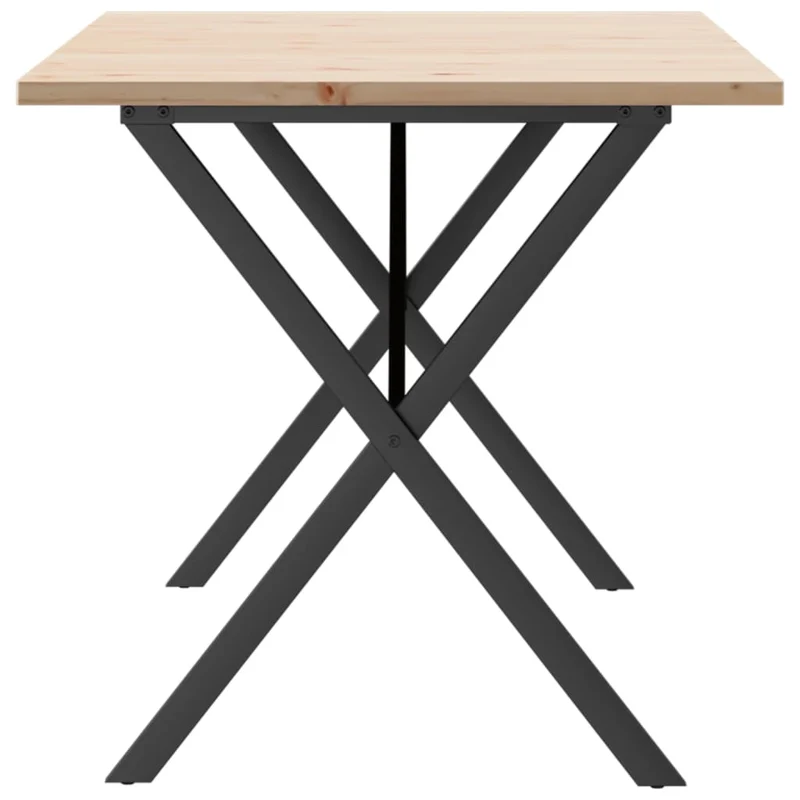 Table de salle à manger design industriel cadre en X 160 x 80 x 75,5 cm bois pin massif et acier DEC036805