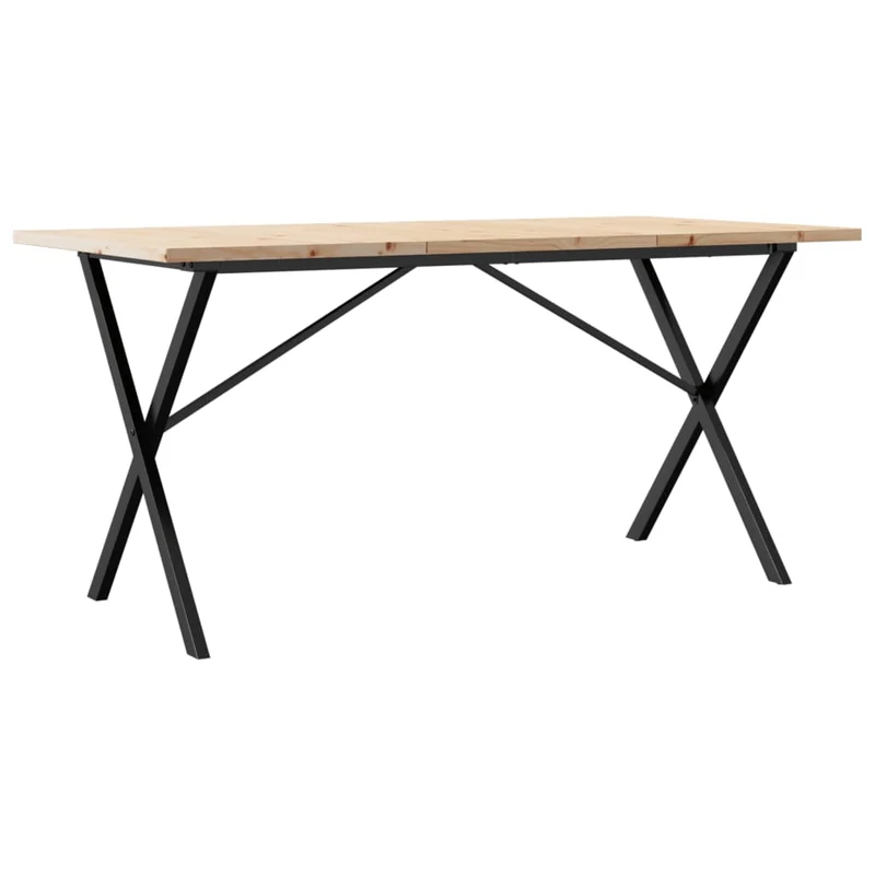 Table de salle à manger design industriel cadre en X 160 x 80 x 75,5 cm bois pin massif et acier DEC036805
