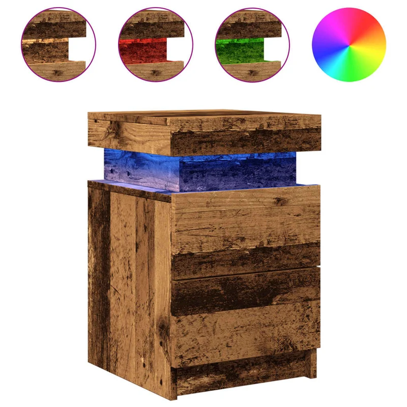 Lot de 2 tables de chevet avec LED deux tiroirs en bois d'ingénierie marron vieilli DEC035930