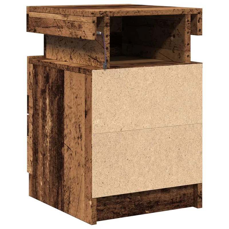 Lot de 2 tables de chevet avec LED deux tiroirs en bois d'ingénierie marron vieilli DEC035930