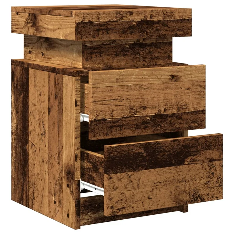 Lot de 2 tables de chevet avec LED deux tiroirs en bois d'ingénierie marron vieilli DEC035930