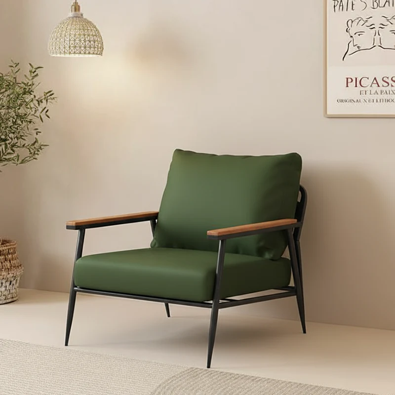 Contemporary Industrial Rectangular Carbon Steel Faux Nappa Leather Sponge Latex PP Cotton Accent Chair Backrest Armrest For Living Room