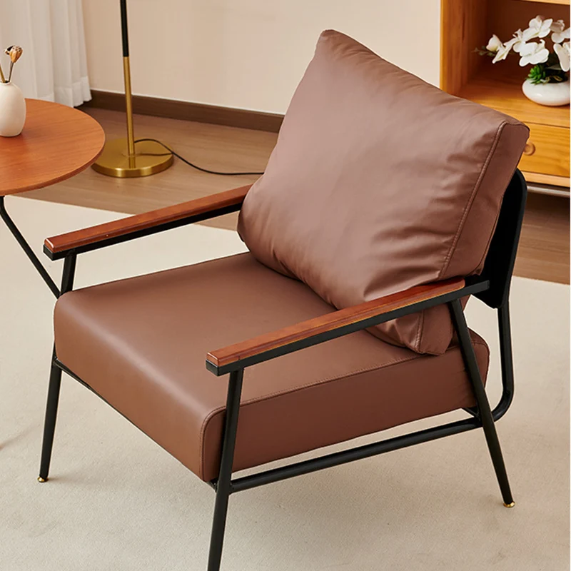 Contemporary Industrial Rectangular Carbon Steel Faux Nappa Leather Sponge Latex PP Cotton Accent Chair Backrest Armrest For Living Room