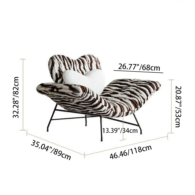 Contemporary Creative Detachable Heart Iron Faux Angora Sponge PP Cotton Accent Chair Backrest Armless For Living Room