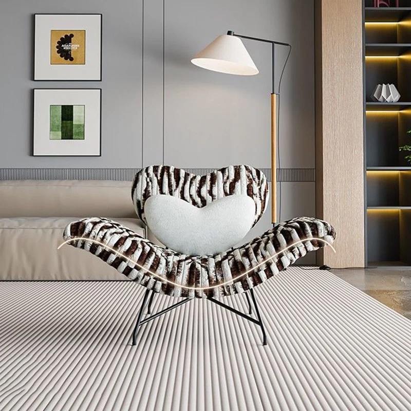 Contemporary Creative Detachable Heart Iron Faux Angora Sponge PP Cotton Accent Chair Backrest Armless For Living Room