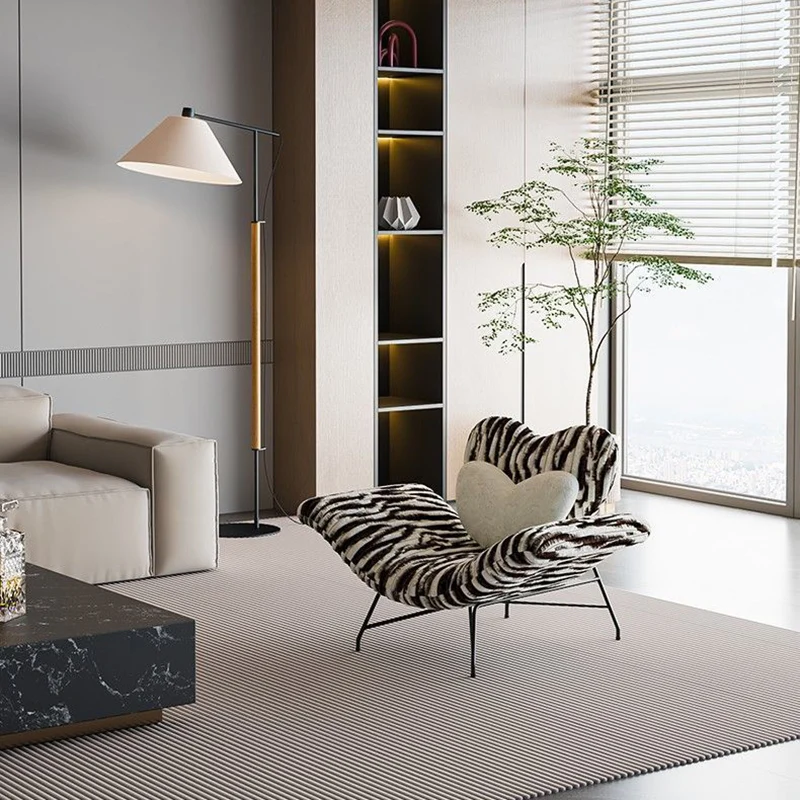 Contemporary Creative Detachable Heart Iron Faux Angora Sponge PP Cotton Accent Chair Backrest Armless For Living Room