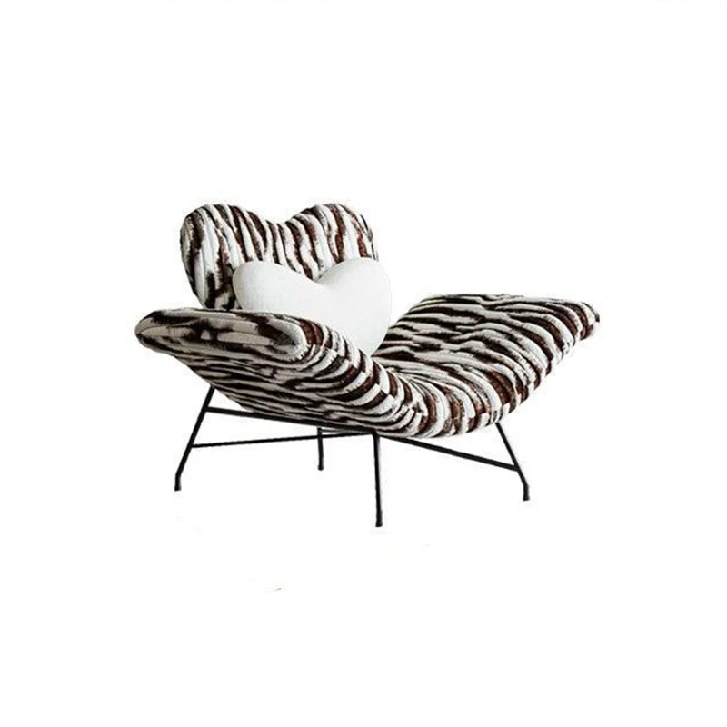 Contemporary Creative Detachable Heart Iron Faux Angora Sponge PP Cotton Accent Chair Backrest Armless For Living Room