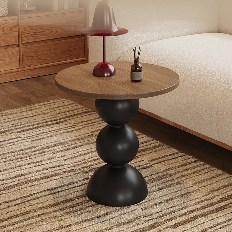Contemporary Retro Plywood Carbon Steel Round End Table 1-Tier For Living Room