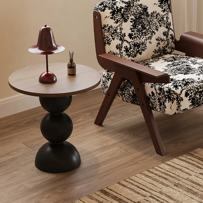 Contemporary Retro Plywood Carbon Steel Round End Table 1-Tier For Living Room