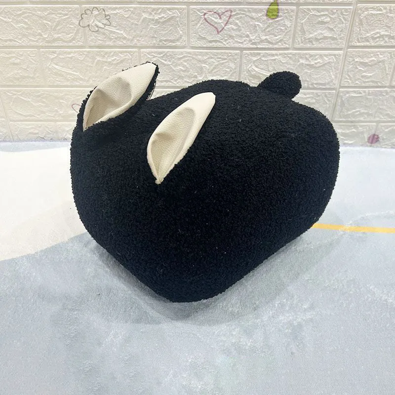 Contemporary Creative Rabbit-Shaped Teddy Fleece Pine Wood Plywood Sponge Kids Low Stool Backless Armless For Living Room