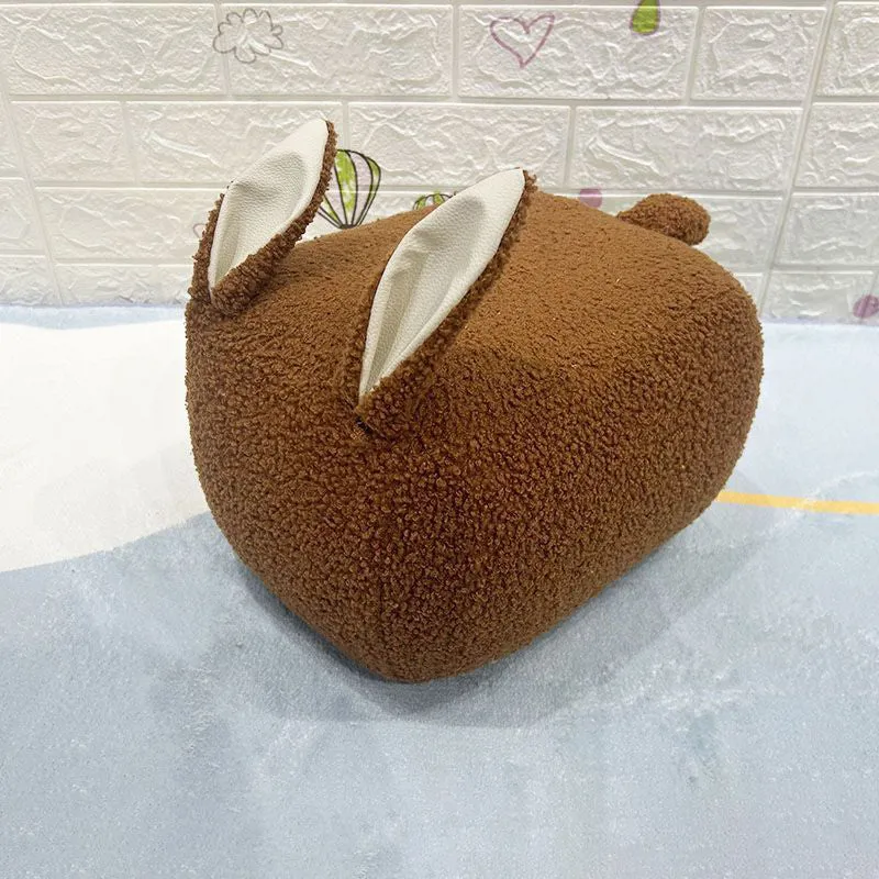 Contemporary Creative Rabbit-Shaped Teddy Fleece Pine Wood Plywood Sponge Kids Low Stool Backless Armless For Living Room