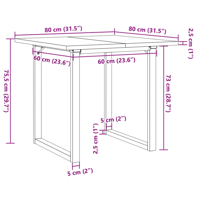 Table de salle à manger cuisine design industriel 80 x 80 x 75,5cm bois de pin massif et acier DEC036797