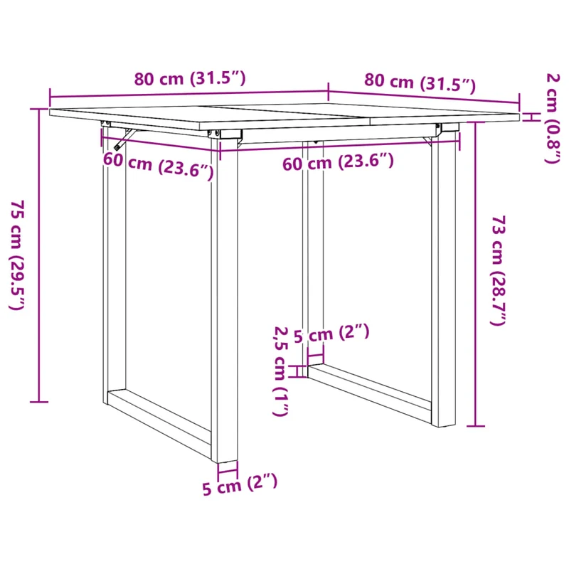 Table de salle à manger cuisine design industriel 80 x 80 x 75 cm bois de pin massif et acier DEC036796