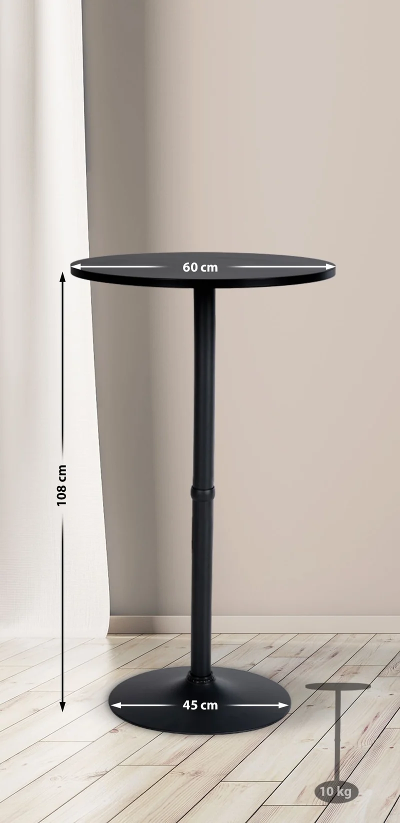 Table haute de bar bistrot plateau forme diamètre 60 cm rond en bois noir et métal chromé 10_0006576