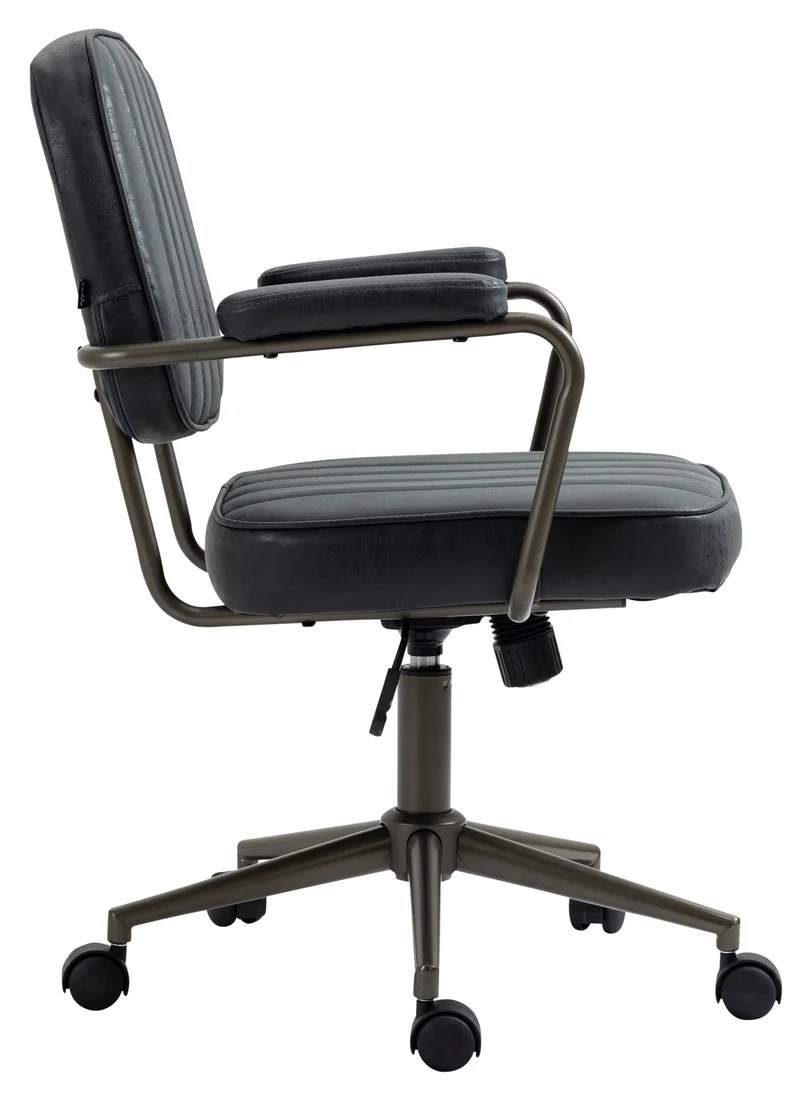 Fauteuil de bureau industriel vintage sur roulettes en synthétique noir vieilli hauteur réglable BUR10686