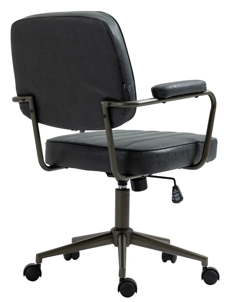 Fauteuil de bureau industriel vintage sur roulettes en synthétique noir vieilli hauteur réglable BUR10686