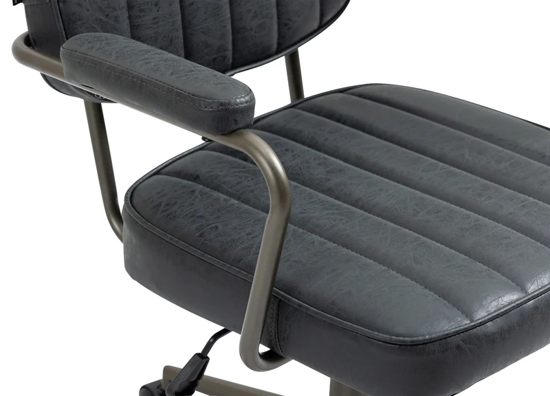 Fauteuil de bureau industriel vintage sur roulettes en synthétique noir vieilli hauteur réglable BUR10686