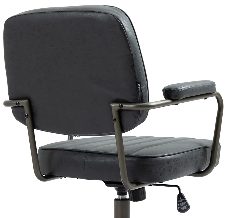 Fauteuil de bureau industriel vintage sur roulettes en synthétique noir vieilli hauteur réglable BUR10686