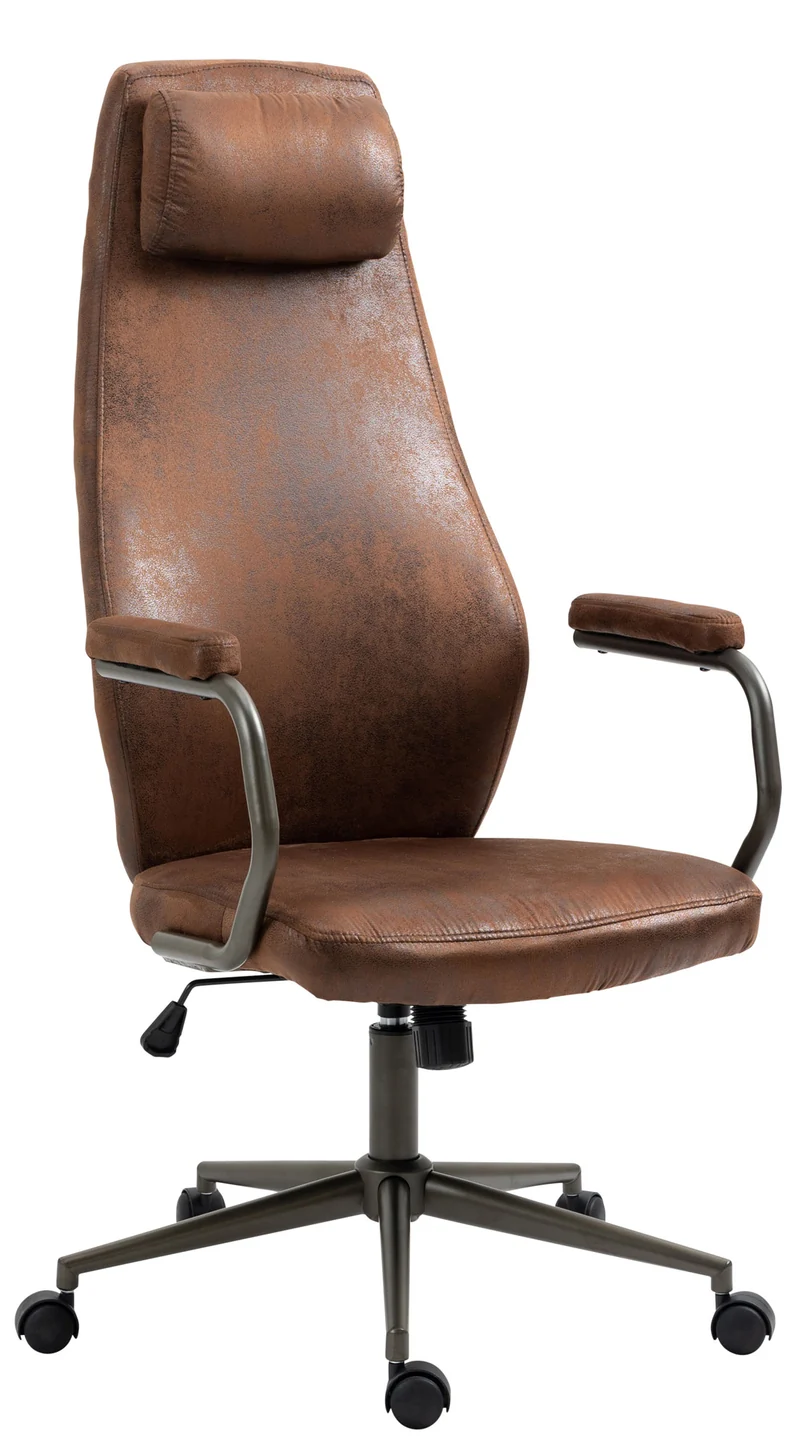 Fauteuil de bureau industriel vintage sur roulettes en synthétique marron vieilli pivotant et réglable BUR10687