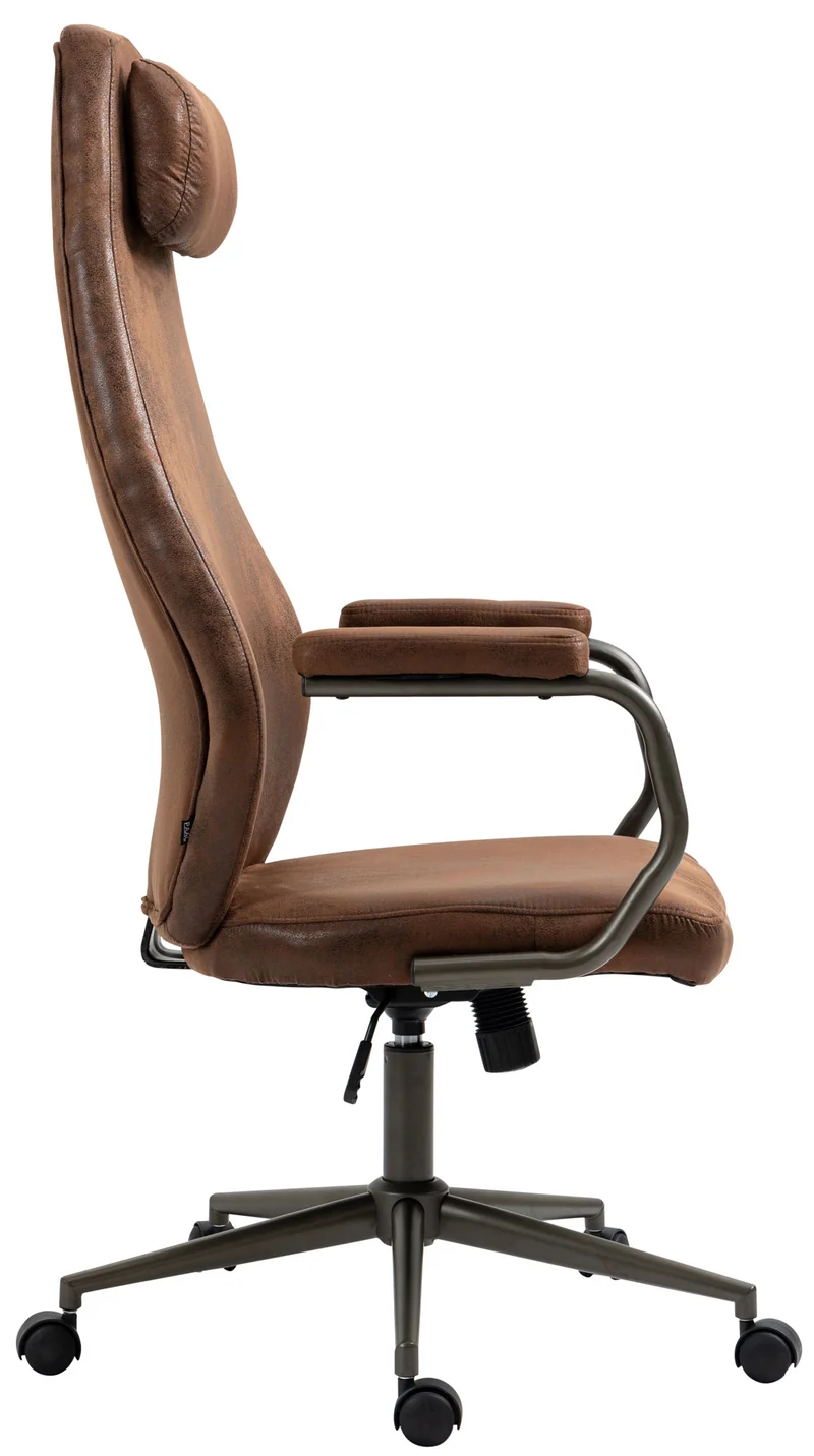 Fauteuil de bureau industriel vintage sur roulettes en synthétique marron vieilli pivotant et réglable BUR10687