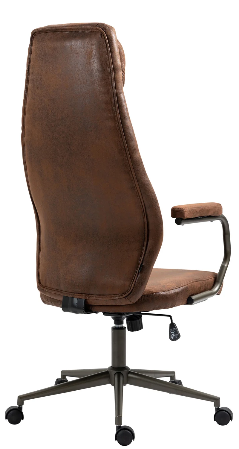 Fauteuil de bureau industriel vintage sur roulettes en synthétique marron vieilli pivotant et réglable BUR10687